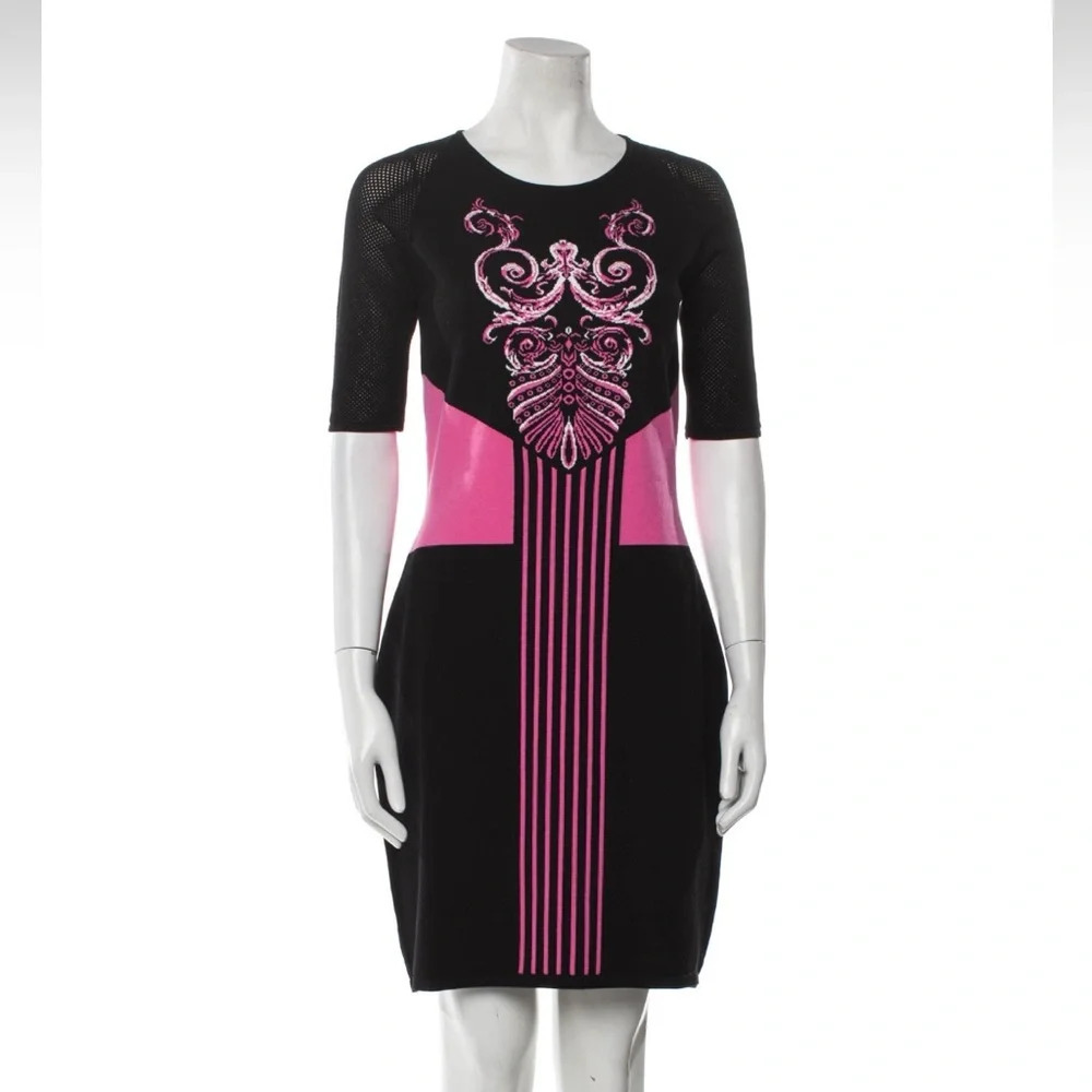 Gianni Versace Collection knit mesh detail bodycon dress pink & black 48